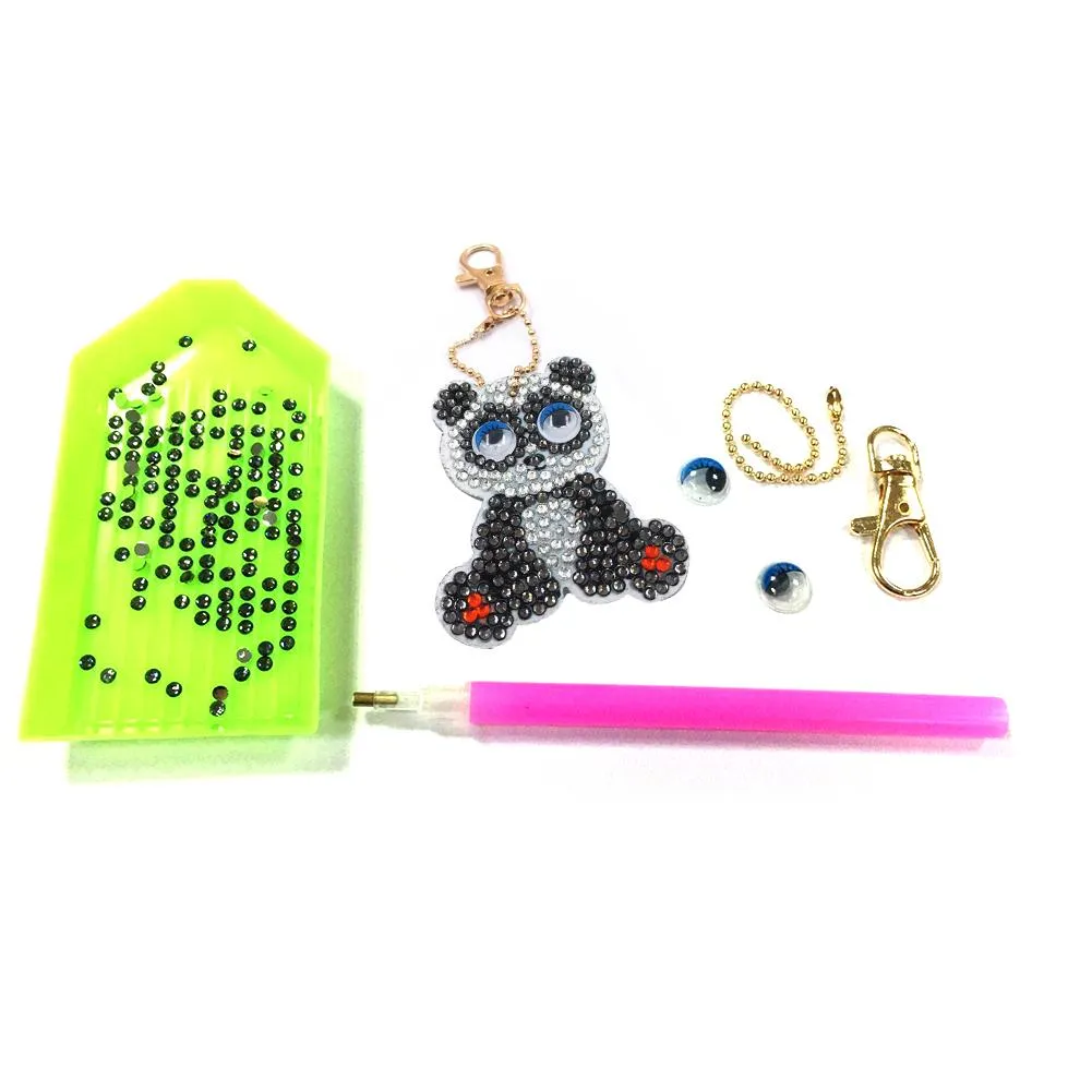 1pcs DIY Keychain Hand Made Diamond Painting Full Drill Pendant (Panda)