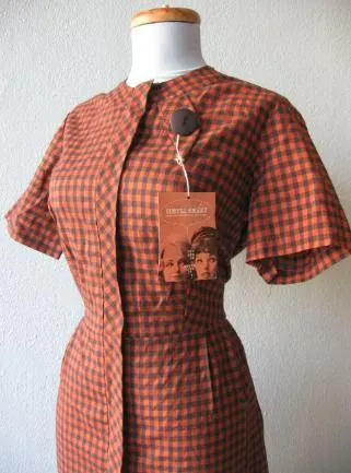 50s Day Dress  Plaid Checked Deadstock 60s Women's Vintage Simpli-Smart M/L VFG