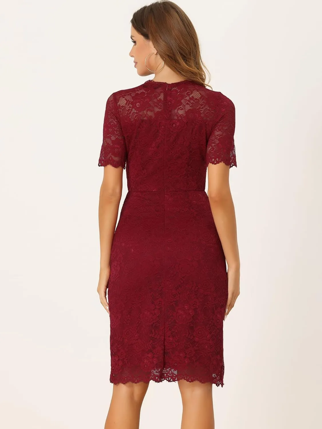 Allegra K Women's Elegant Floral Lace Dress Crew Neck Short Sleeve Cocktail Party Dresses