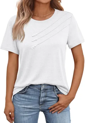 AUTOMET Womens Tshirts Short Sleeve Casual Summer Dressy T Shirts Crewneck Business Workout Basic Blouses Tops