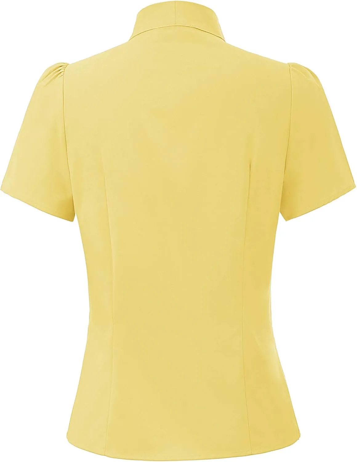 Belle Poque Summer Short Sleeve Office Button Down Blouse Stripe Shirt Tops with Bow Tie BP573