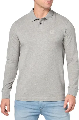 BOSS Men's Square Patch Logo Slim Fit Long Sleeve Polo Shirt