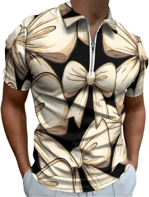 Bow Line Drawing Trendy Polo Shirts for Men Short Sleeve Lapel Collar Zipper T-Shirts Outdoor Sports
