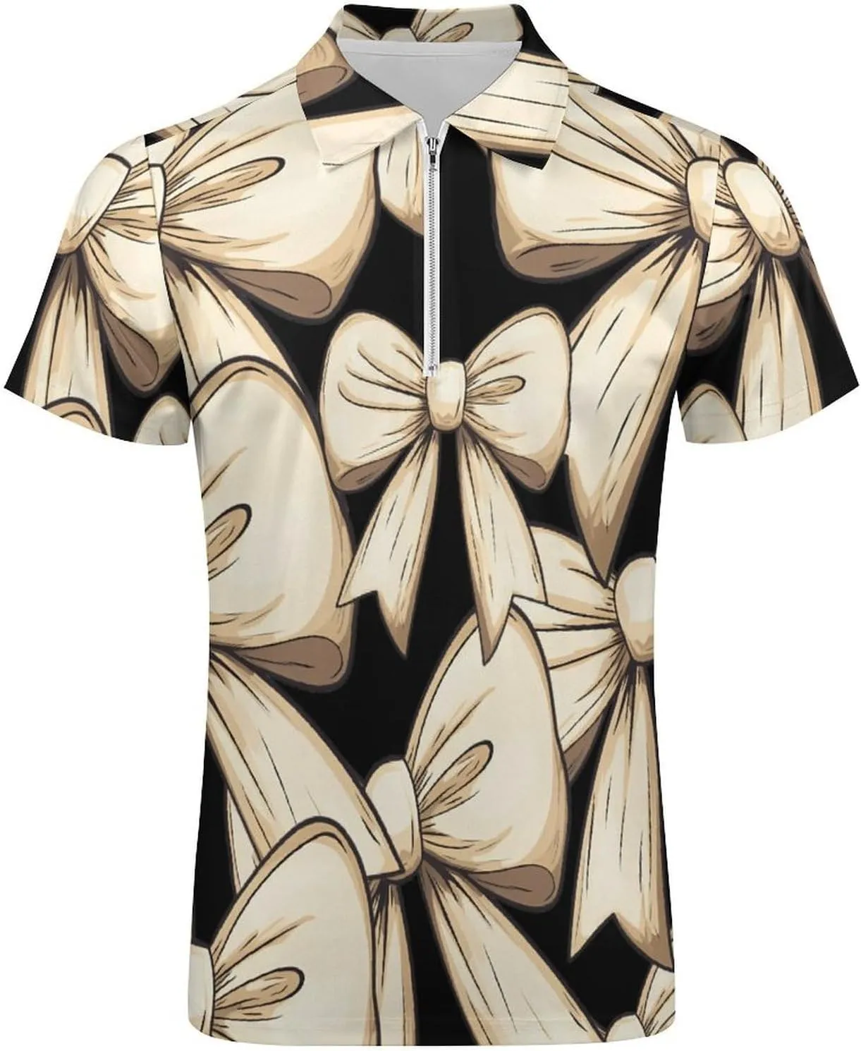 Bow Line Drawing Trendy Polo Shirts for Men Short Sleeve Lapel Collar Zipper T-Shirts Outdoor Sports