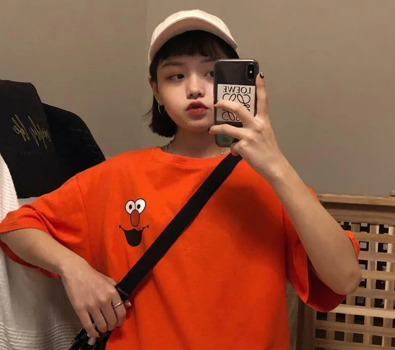 Cute Cartoon Print Colorful Oversized T-Shirt