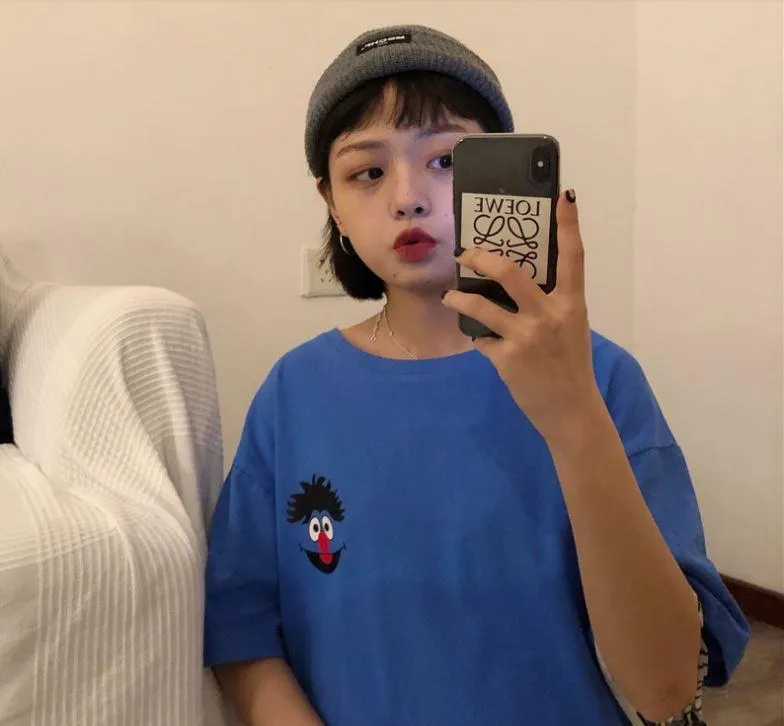 Cute Cartoon Print Colorful Oversized T-Shirt