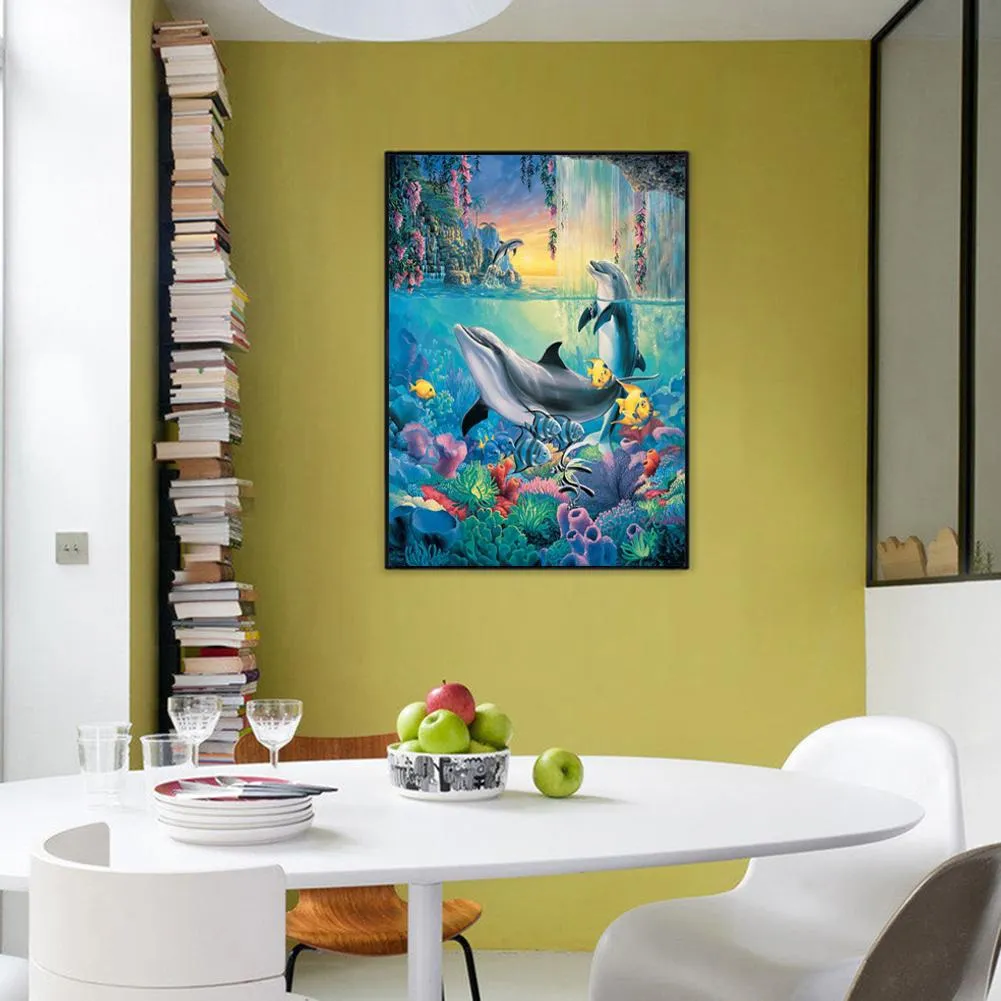 Dolphin  - Full Square Diamond - 50x40CM