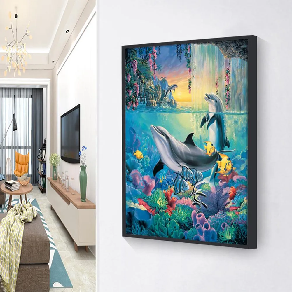 Dolphin  - Full Square Diamond - 50x40CM