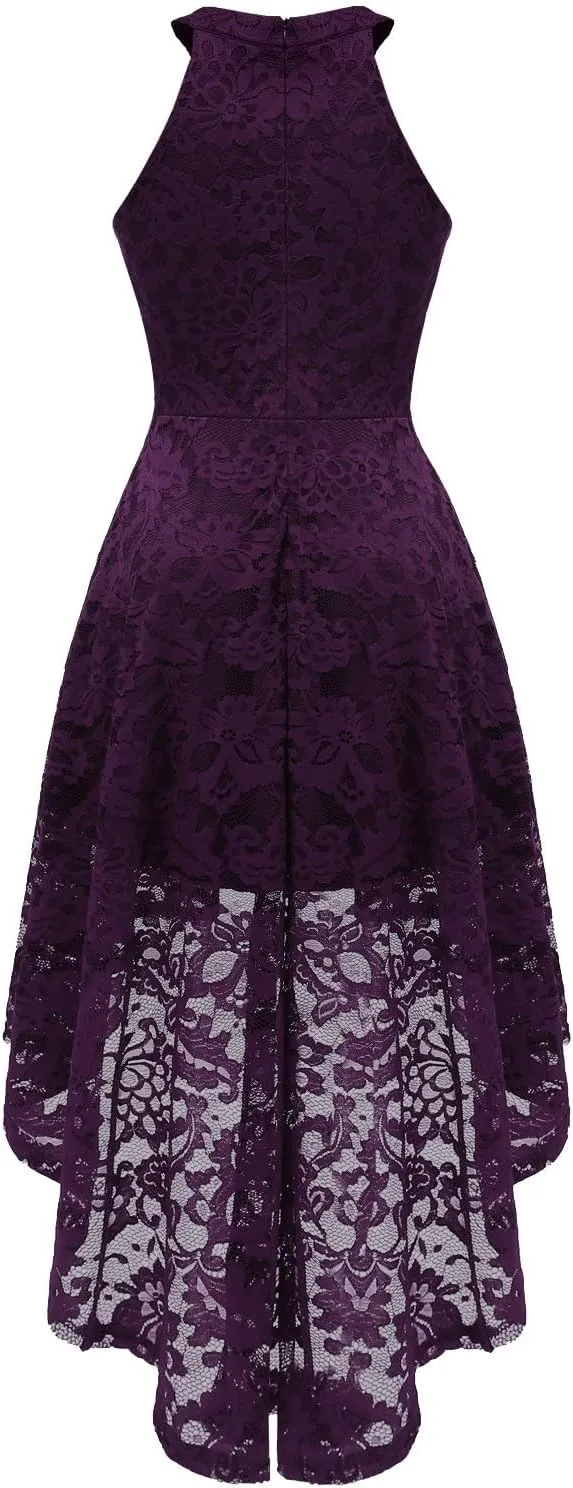 Dressystar Women Halter Lace Wedding Guest Dress Hi-Lo Cocktail Party Bridesmaid Formal Dresses