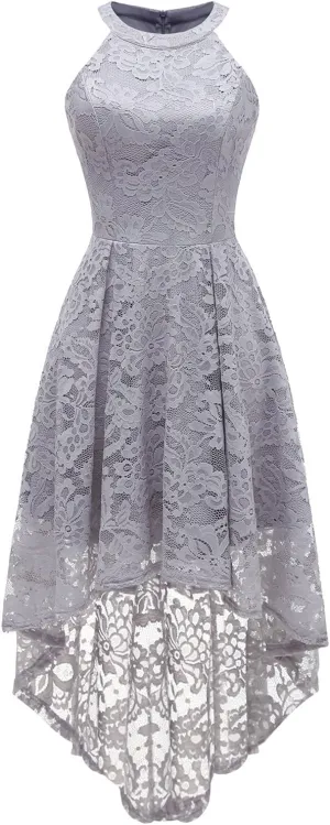 Dressystar Women Halter Lace Wedding Guest Dress Hi-Lo Cocktail Party Bridesmaid Formal Dresses