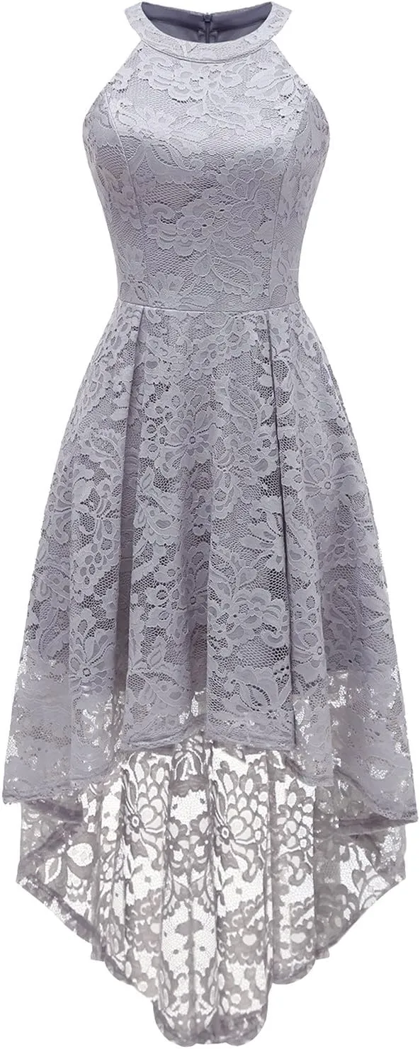 Dressystar Women Halter Lace Wedding Guest Dress Hi-Lo Cocktail Party Bridesmaid Formal Dresses