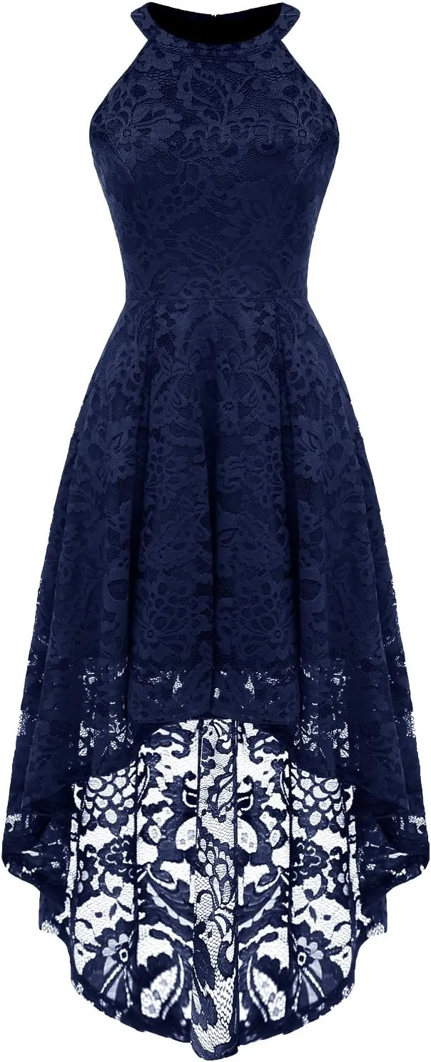 Dressystar Women Halter Lace Wedding Guest Dress Hi-Lo Cocktail Party Bridesmaid Formal Dresses