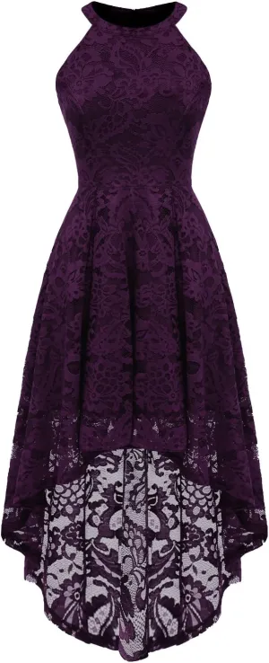 Dressystar Women Halter Lace Wedding Guest Dress Hi-Lo Cocktail Party Bridesmaid Formal Dresses
