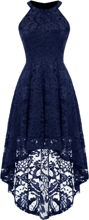 Dressystar Women Halter Lace Wedding Guest Dress Hi-Lo Cocktail Party Bridesmaid Formal Dresses