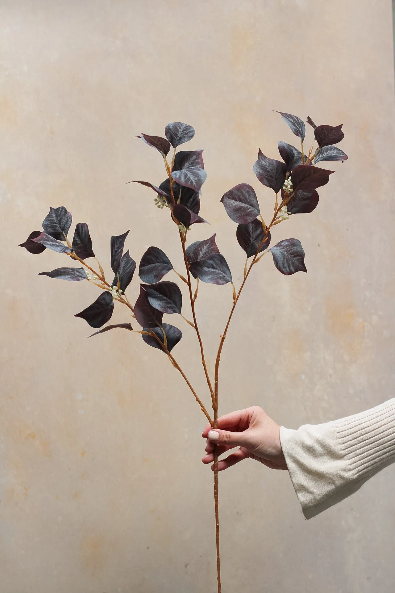 Faux Deep Burgundy Seeded Noah Leaf Stem