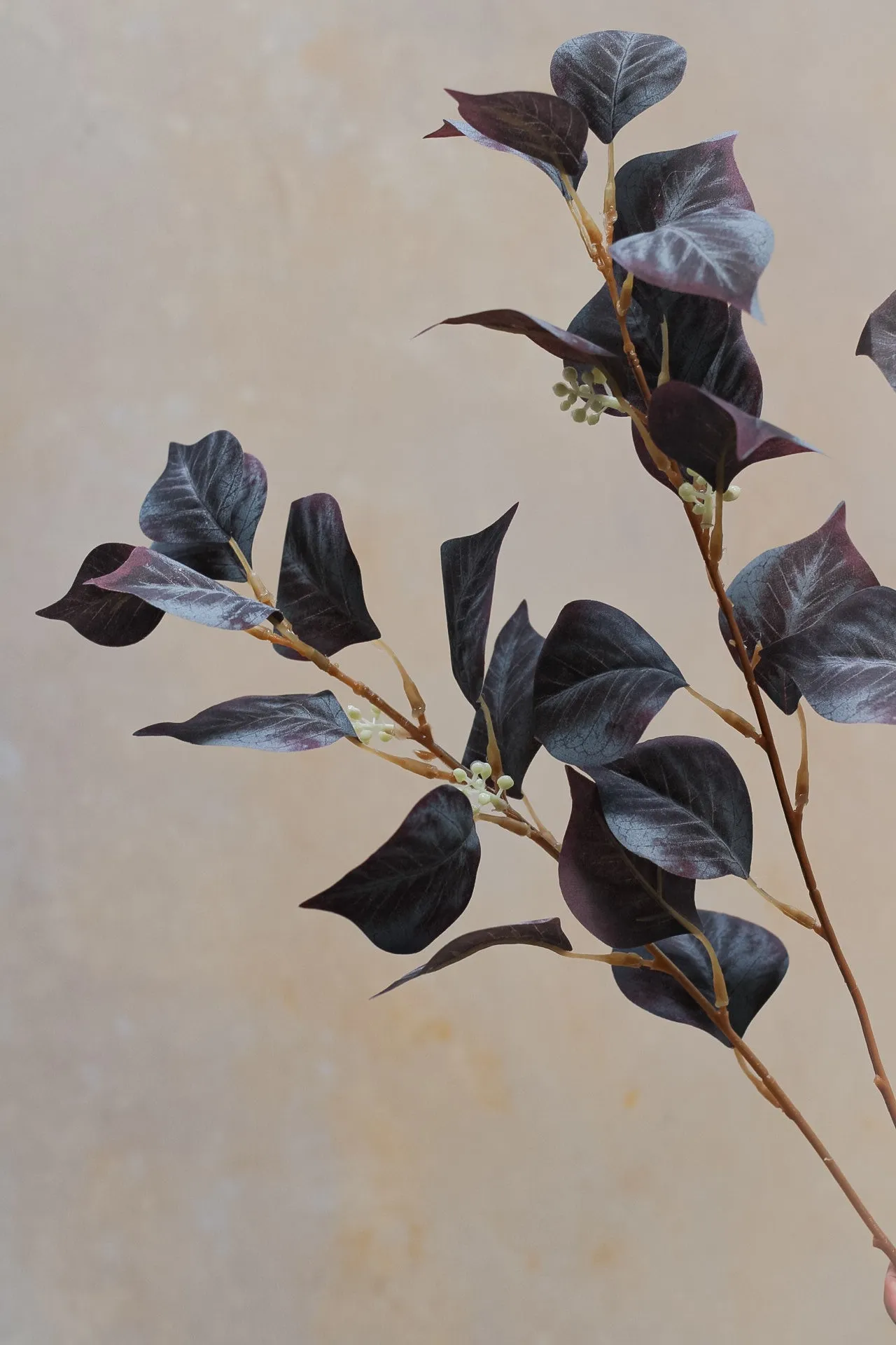 Faux Deep Burgundy Seeded Noah Leaf Stem