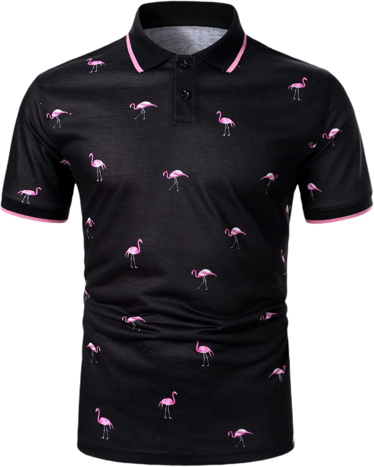 Floerns Men's Causal Short Sleeve Polo Shirts Contrast Collar Half Placket T-Shirts
