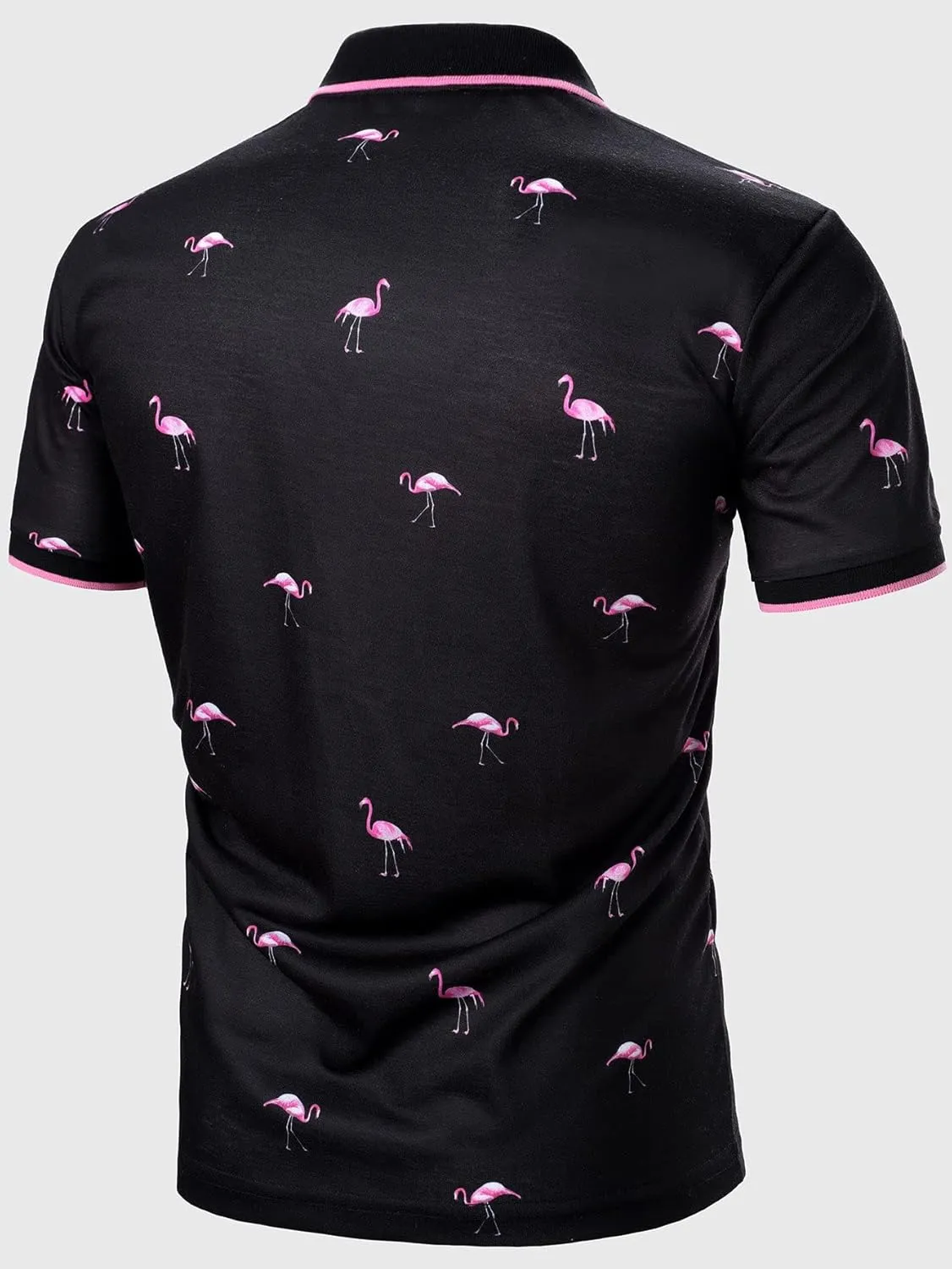 Floerns Men's Causal Short Sleeve Polo Shirts Contrast Collar Half Placket T-Shirts