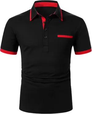 Floerns Men's Causal Short Sleeve Polo Shirts Contrast Collar Half Placket T-Shirts