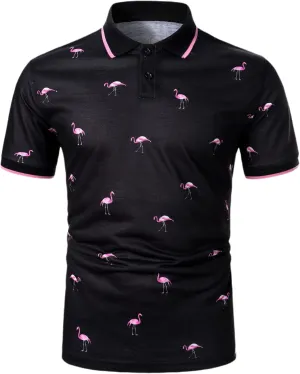 Floerns Men's Causal Short Sleeve Polo Shirts Contrast Collar Half Placket T-Shirts