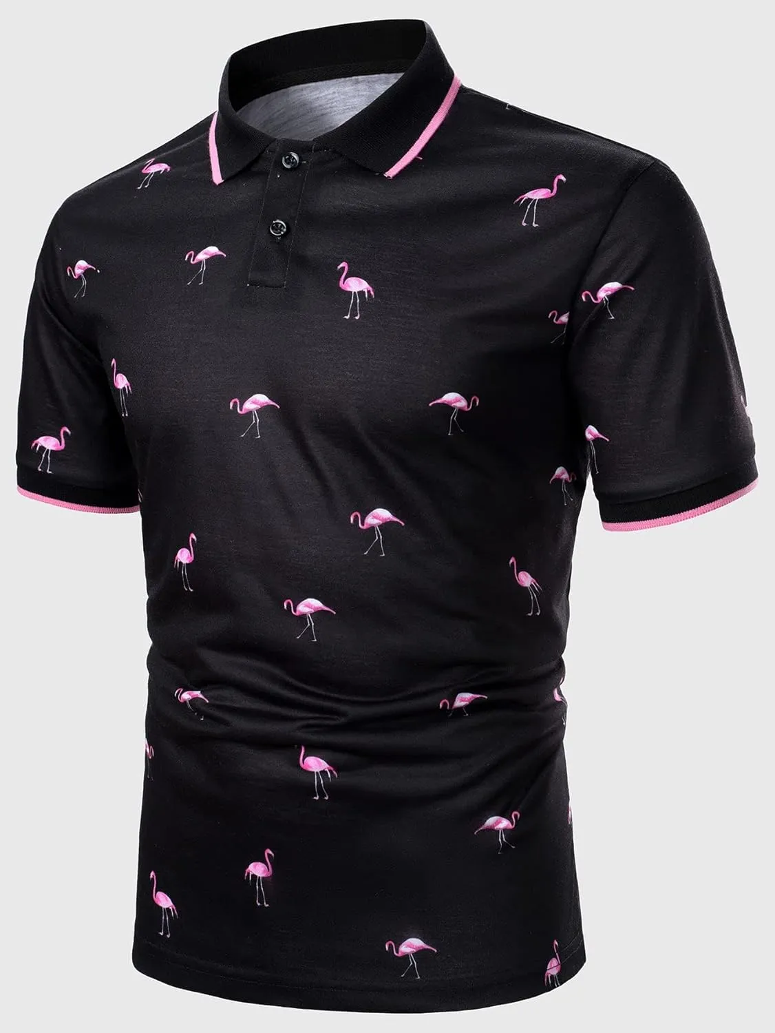 Floerns Men's Causal Short Sleeve Polo Shirts Contrast Collar Half Placket T-Shirts