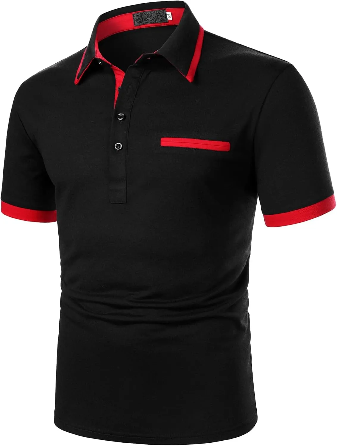 Floerns Men's Causal Short Sleeve Polo Shirts Contrast Collar Half Placket T-Shirts