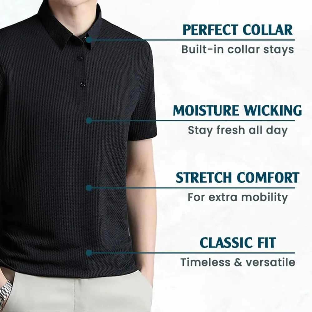 Genterio Ice Silk Breathable Performance Polo Shirt, Mens Mesh Quick-Drying Shirt, Ultra-Thin Short Sleeve Solid Color Shirt