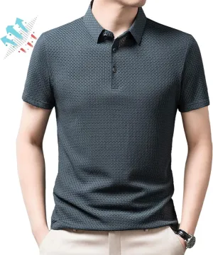 Genterio Ice Silk Breathable Performance Polo Shirt, Mens Mesh Quick-Drying Shirt, Ultra-Thin Short Sleeve Solid Color Shirt