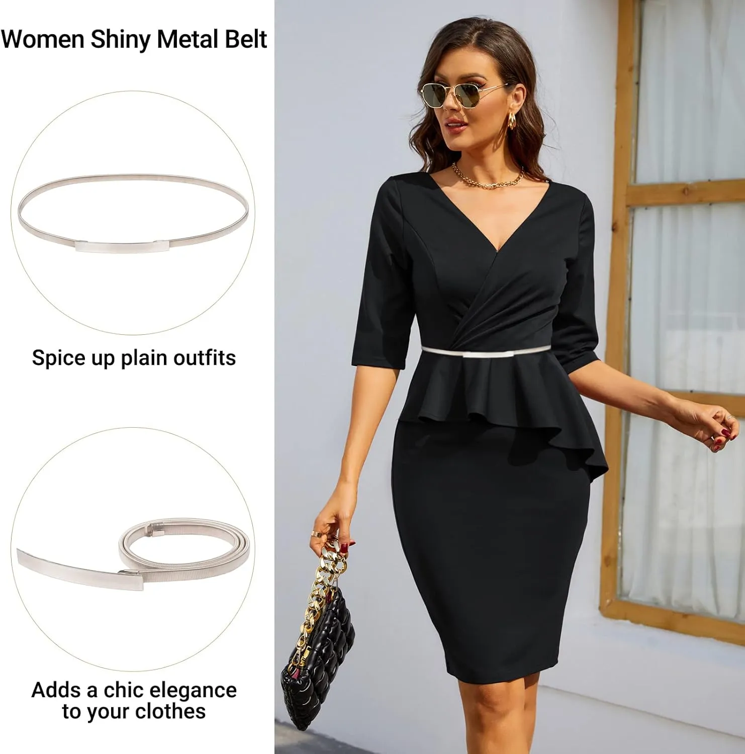 GRACE KARIN Women Skinny Metal Cinch Belt Gold Waistband Elastic Waist Belt CL633