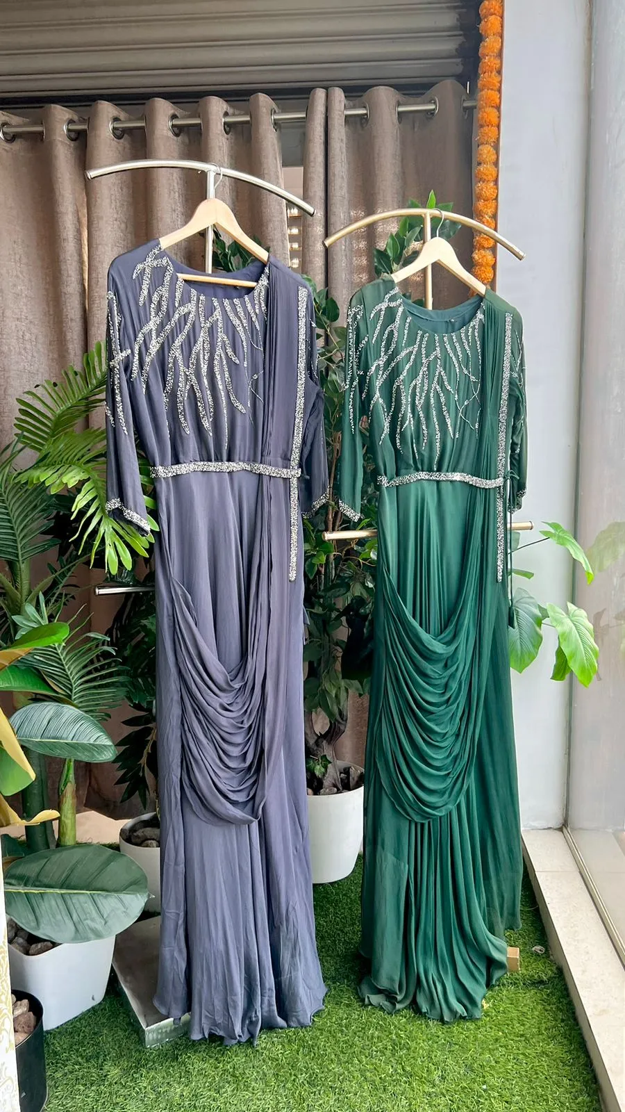 Grey marble embroidery hand worked gown