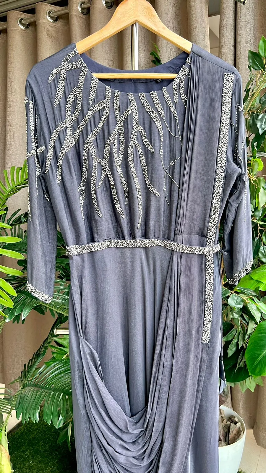 Grey marble embroidery hand worked gown