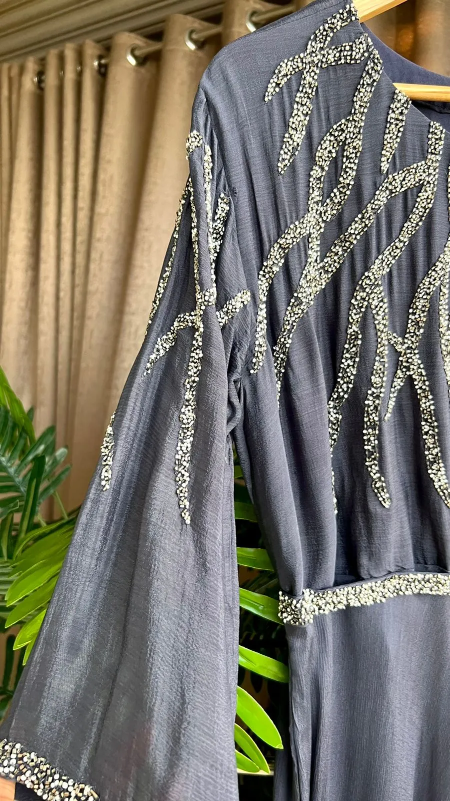 Grey marble embroidery hand worked gown