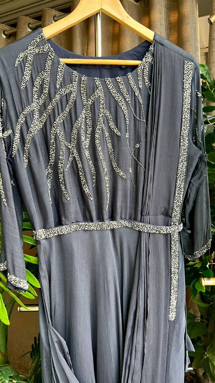 Grey marble embroidery hand worked gown