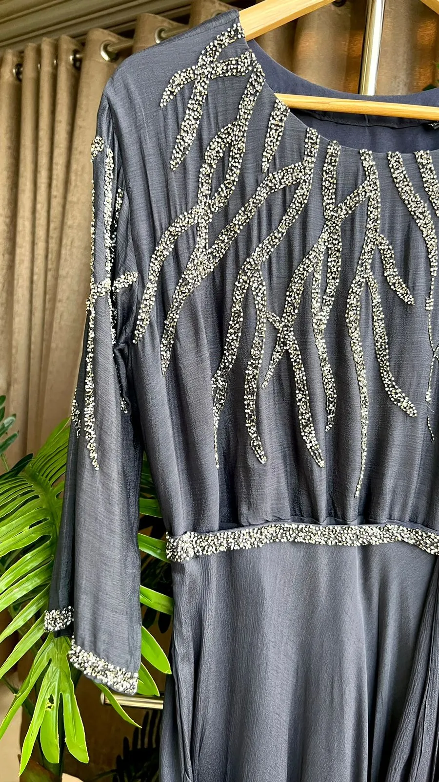 Grey marble embroidery hand worked gown