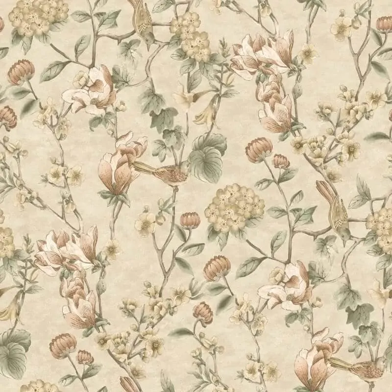 Holden Floral Bird Trail Cream Wallpaper - 13600