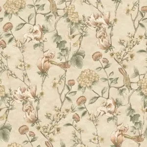 Holden Floral Bird Trail Cream Wallpaper - 13600