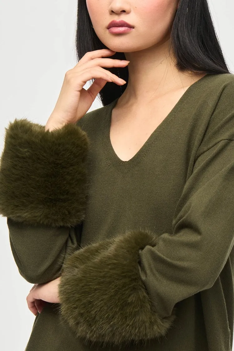 Joseph Ribkoff Iguana Sweater Knit Tunic With Faux Fur Cuffs