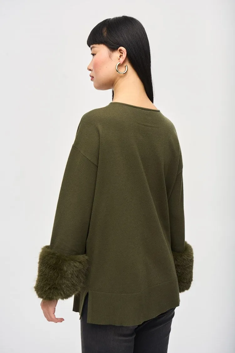Joseph Ribkoff Iguana Sweater Knit Tunic With Faux Fur Cuffs