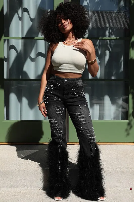 LuxePearl Feathered Distressed Jeans