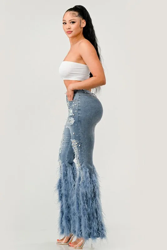 LuxePearl Feathered Distressed Jeans