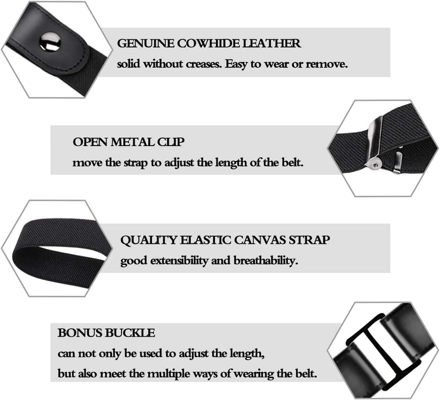 maikun No Buckle Women Men Stretch Belt, Invisible Elastic Belt for Jeans Pants Dresses