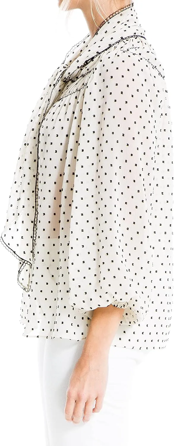Max Studio Women's Long Sleeve Tie Neck Blouse