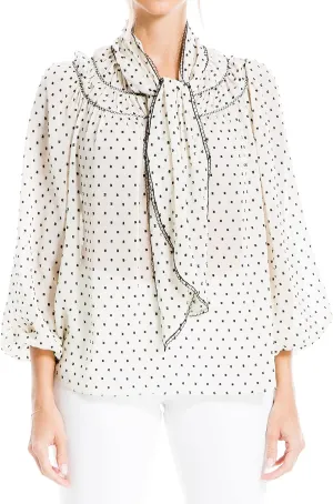 Max Studio Women's Long Sleeve Tie Neck Blouse