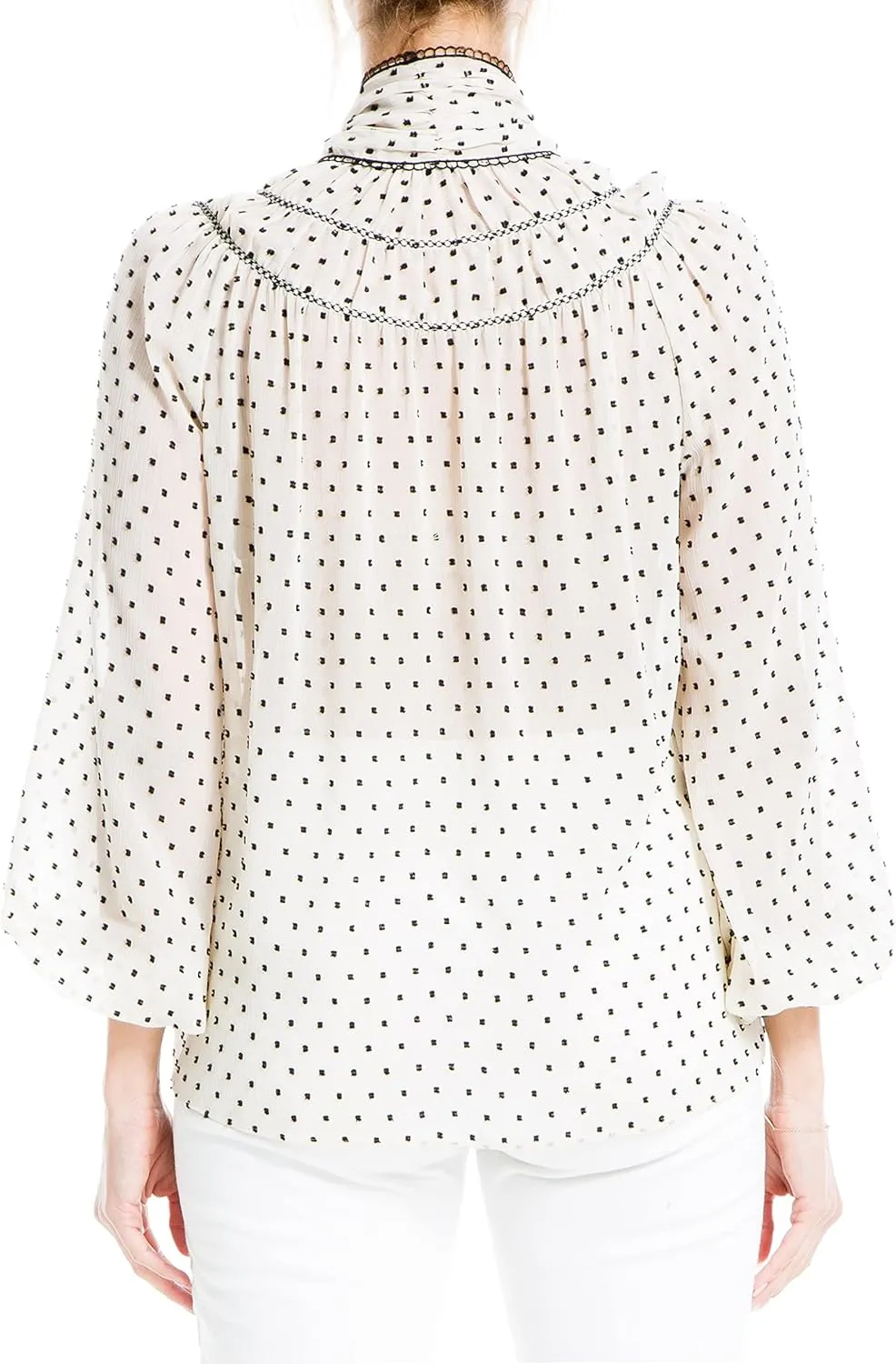 Max Studio Women's Long Sleeve Tie Neck Blouse
