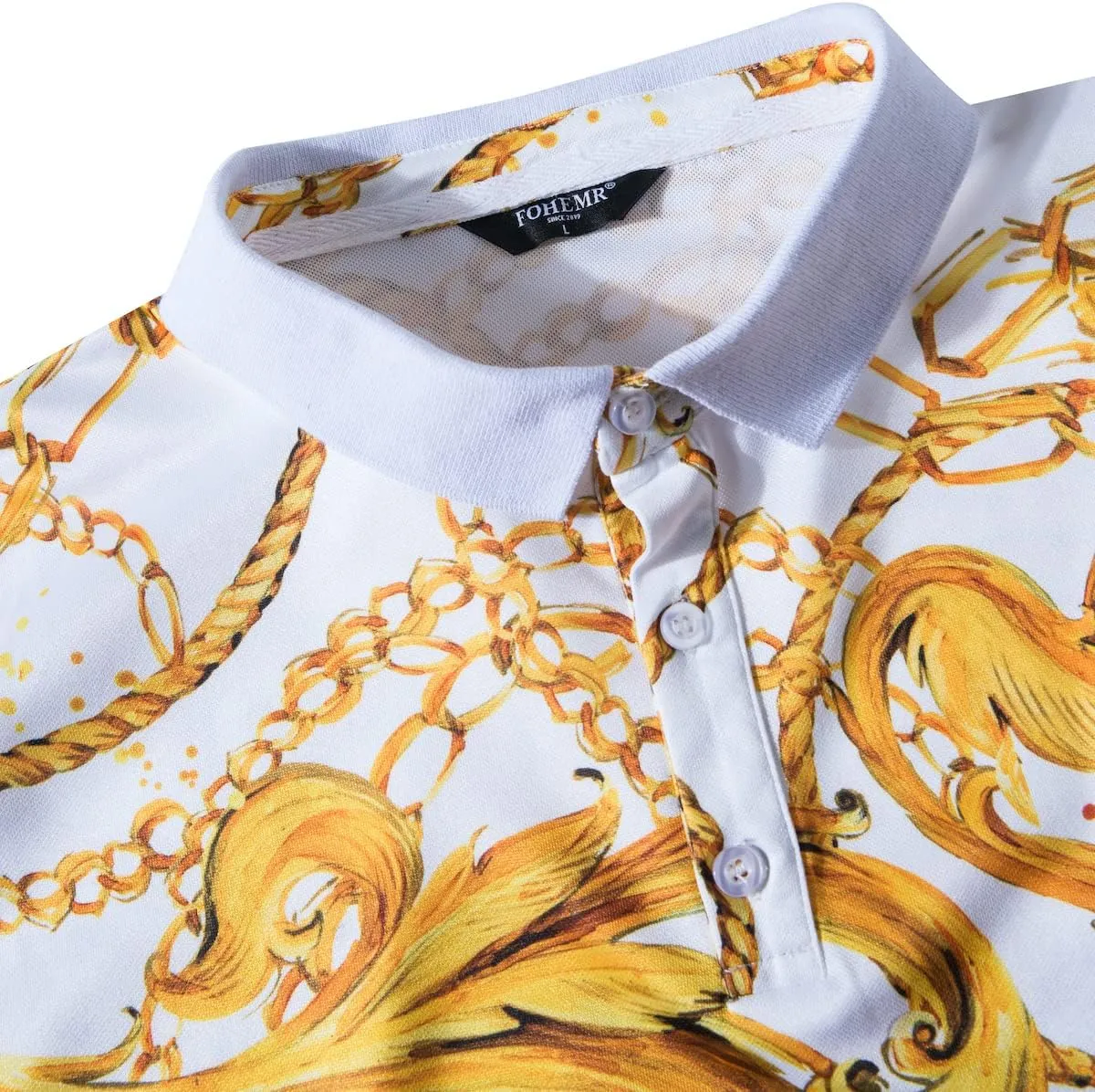 Mens Luxury Polo Shirts Black Gold Short Sleeve Baroque Chain Print Casual Wicking Golf Flower T-Shirt