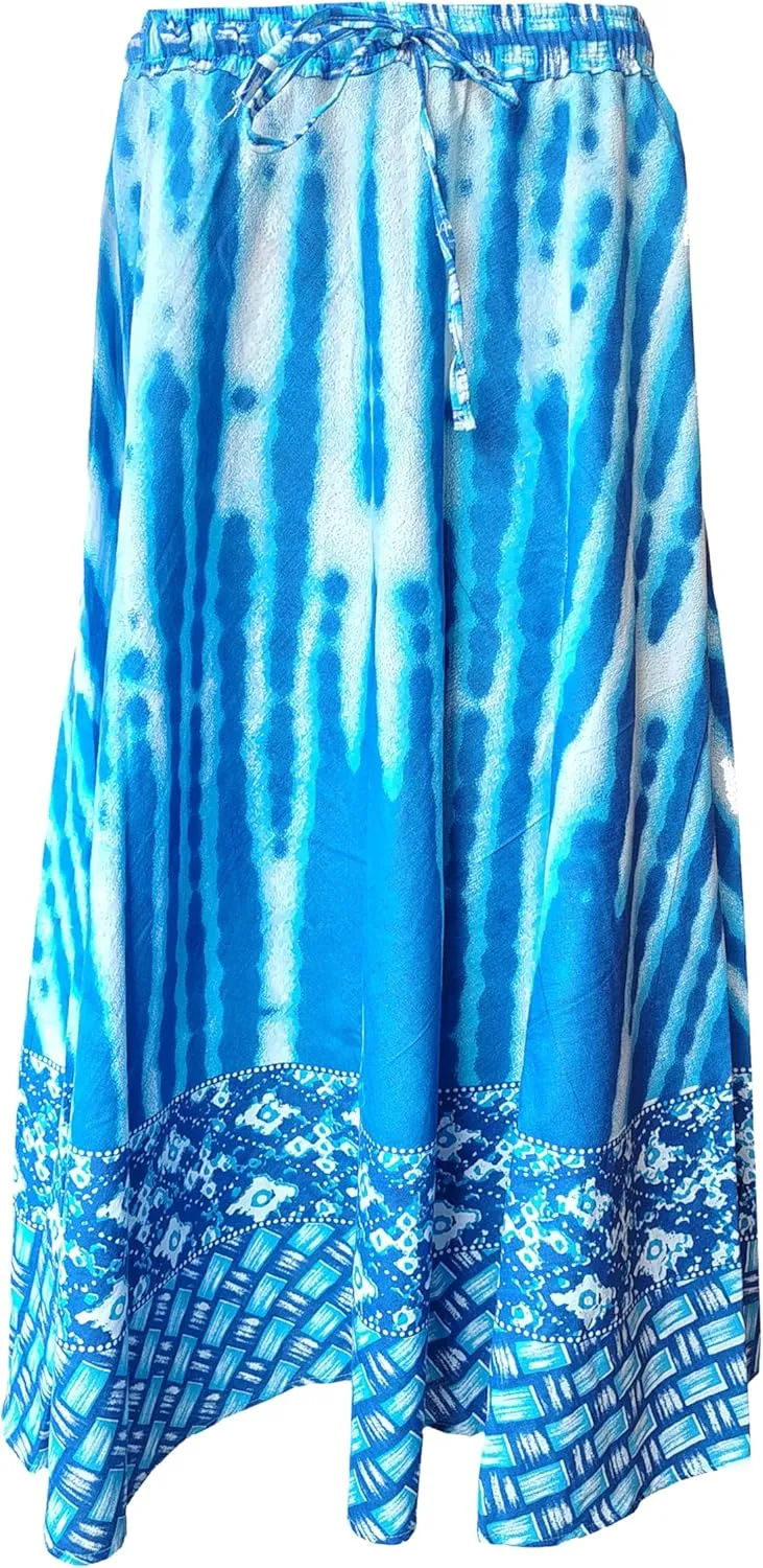 Rastogi Handicrafts Womens Bohemian Print Cotton Long Skirt Pareo Beach Wrap Cover up Elastic Waist One Size Waist 22"-39"