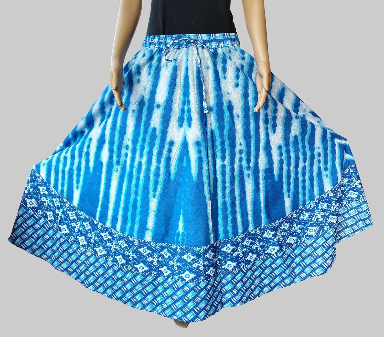 Rastogi Handicrafts Womens Bohemian Print Cotton Long Skirt Pareo Beach Wrap Cover up Elastic Waist One Size Waist 22"-39"