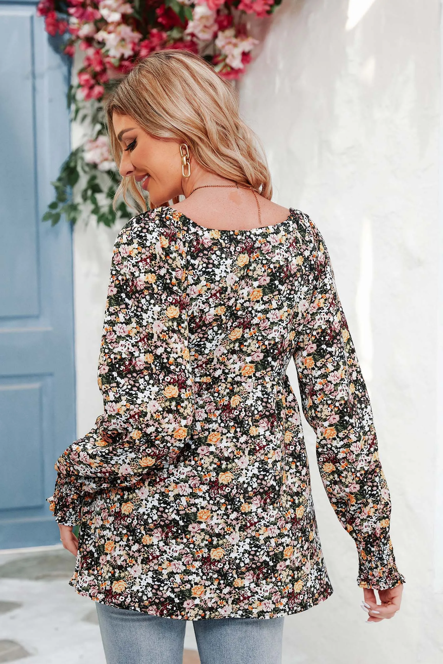 Samantha Ditsy Floral Balloon Sleeve Top