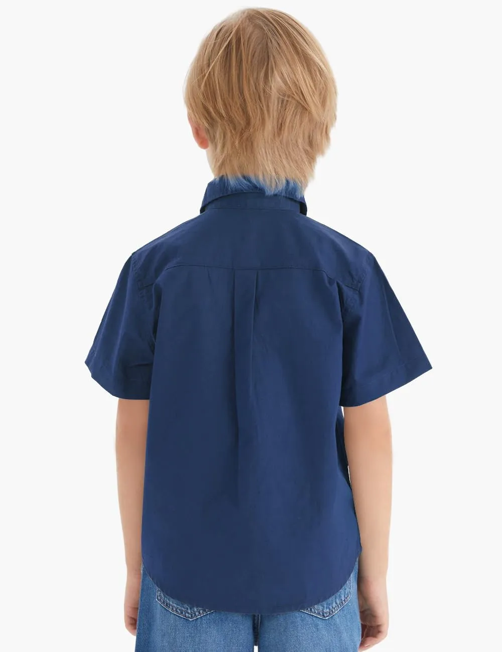 Spring&Gege Boys' Short Sleeve Button Down Shirts for Kids Woven Solid with Two Pockets