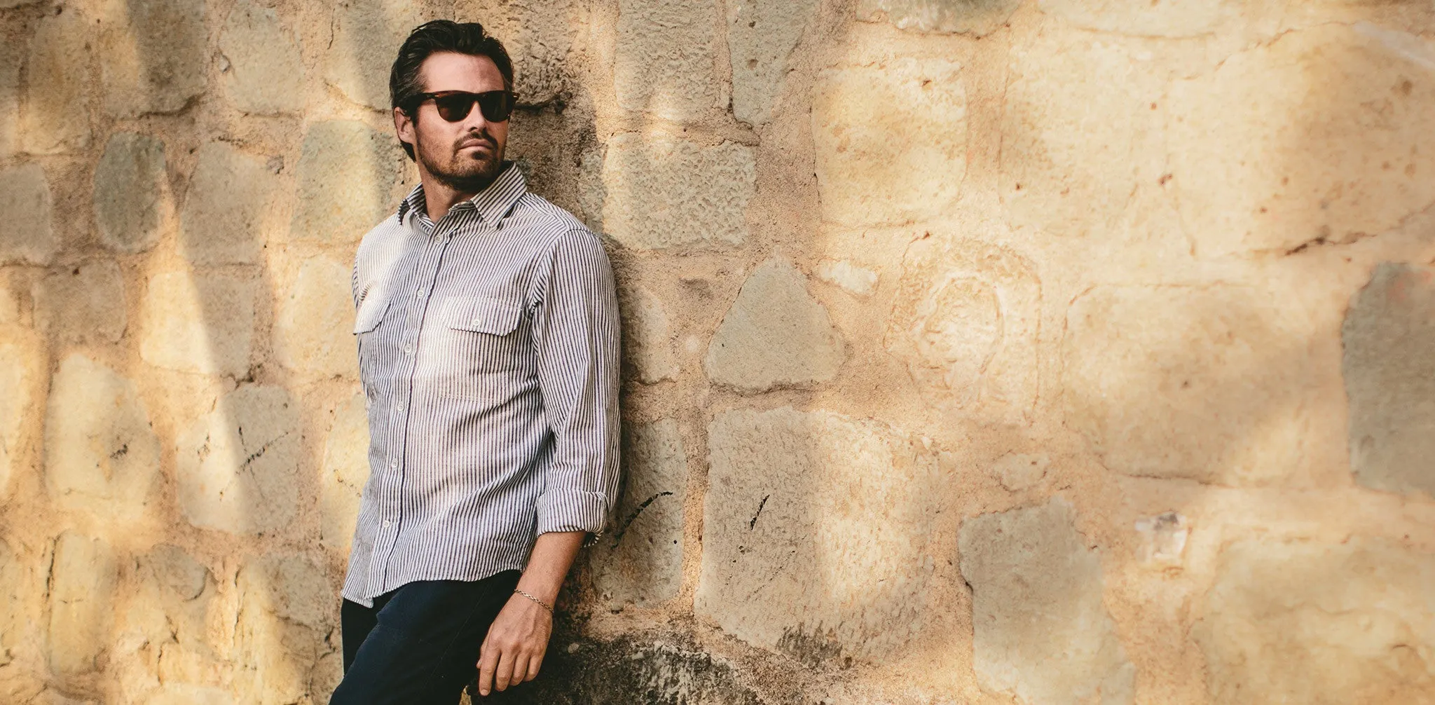 The Chore Shirt in Natural Striped Chambray
